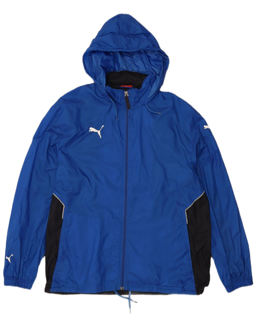 PUMA Mens Hooded Rain Jacket UK 38 Medium Blue Colourblock