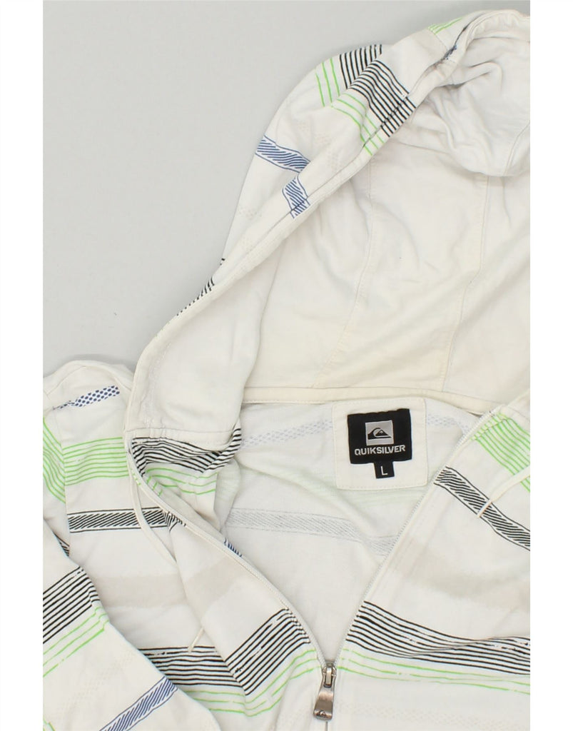 QUIKSILVER Womens Zip Hoodie Sweater UK 16 Large White Striped Cotton | Vintage Quiksilver | Thrift | Second-Hand Quiksilver | Used Clothing | Messina Hembry 
