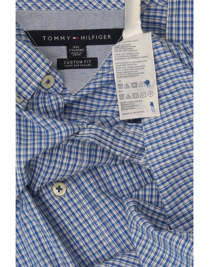Tommy Hilfiger Mens Custom Fit Shirt 2XL Blue Check Cotton