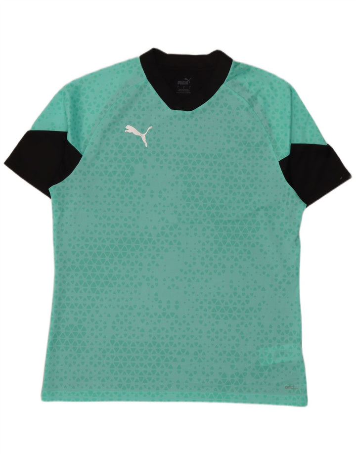 Puma Mens T-Shirt Top Large Turquoise Geometric Polyester