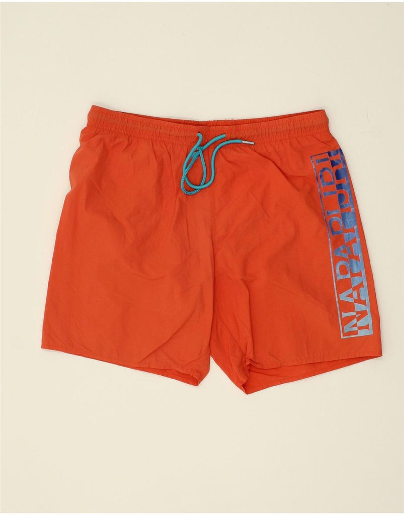 NAPAPIJRI Mens Graphic Swimming Shorts Small Orange Polyester | Vintage Napapijri | Thrift | Second-Hand Napapijri | Used Clothing | Messina Hembry 