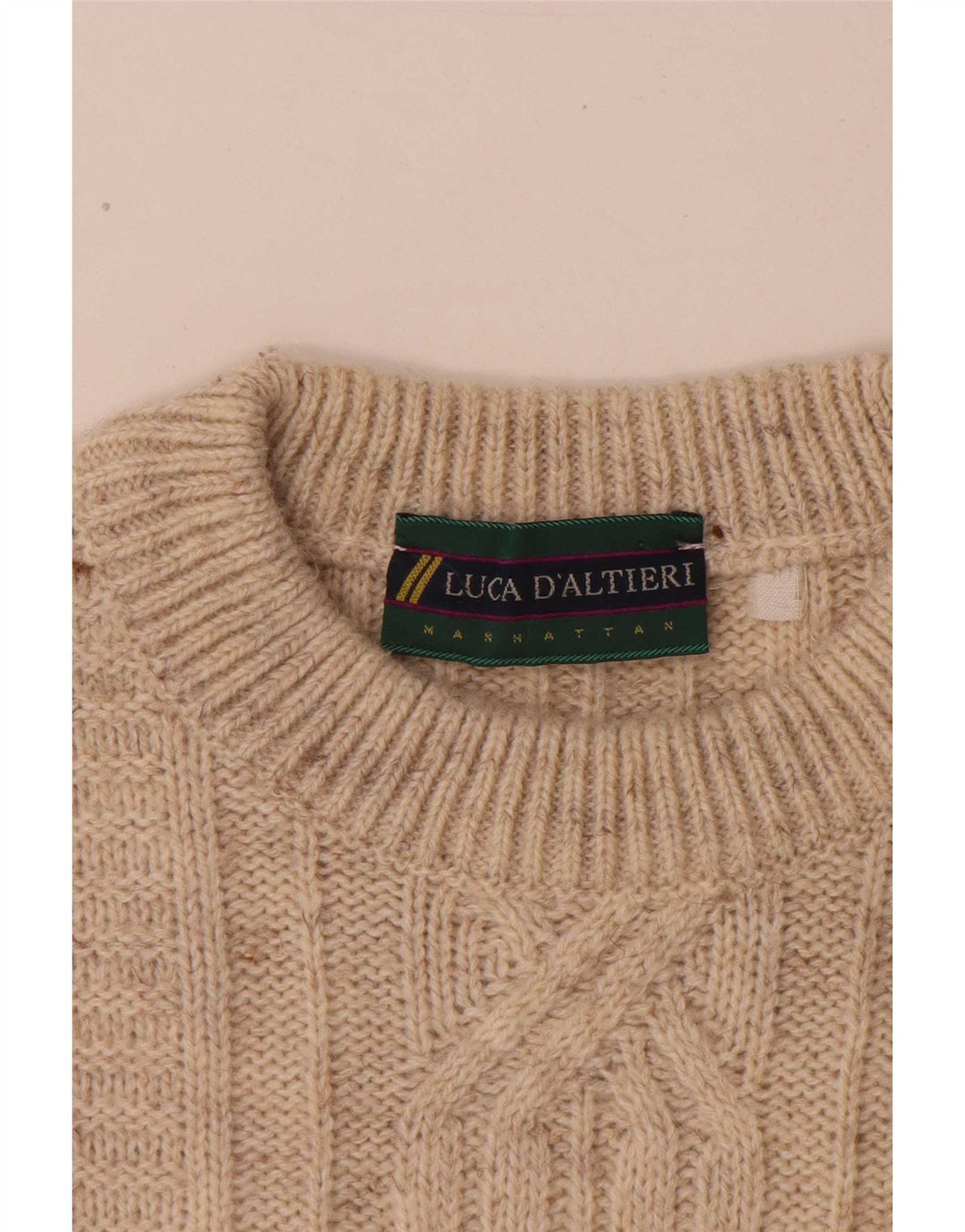 Luca D'altieri Mens Loose Fit Crew Neck Jumper Sweater IT 50 Medium Beige