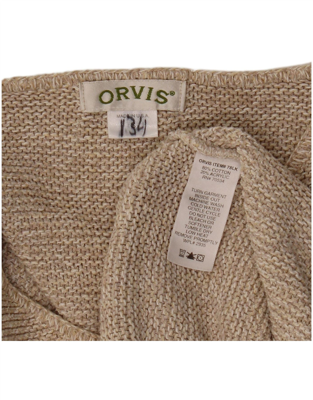 ORVIS Womens V-Neck Jumper Sweater UK 10 Small Beige Cotton