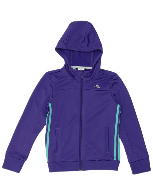 Adidas Girls Zip Hoodie Sweater 9-10 Years Purple Colourblock Polyester