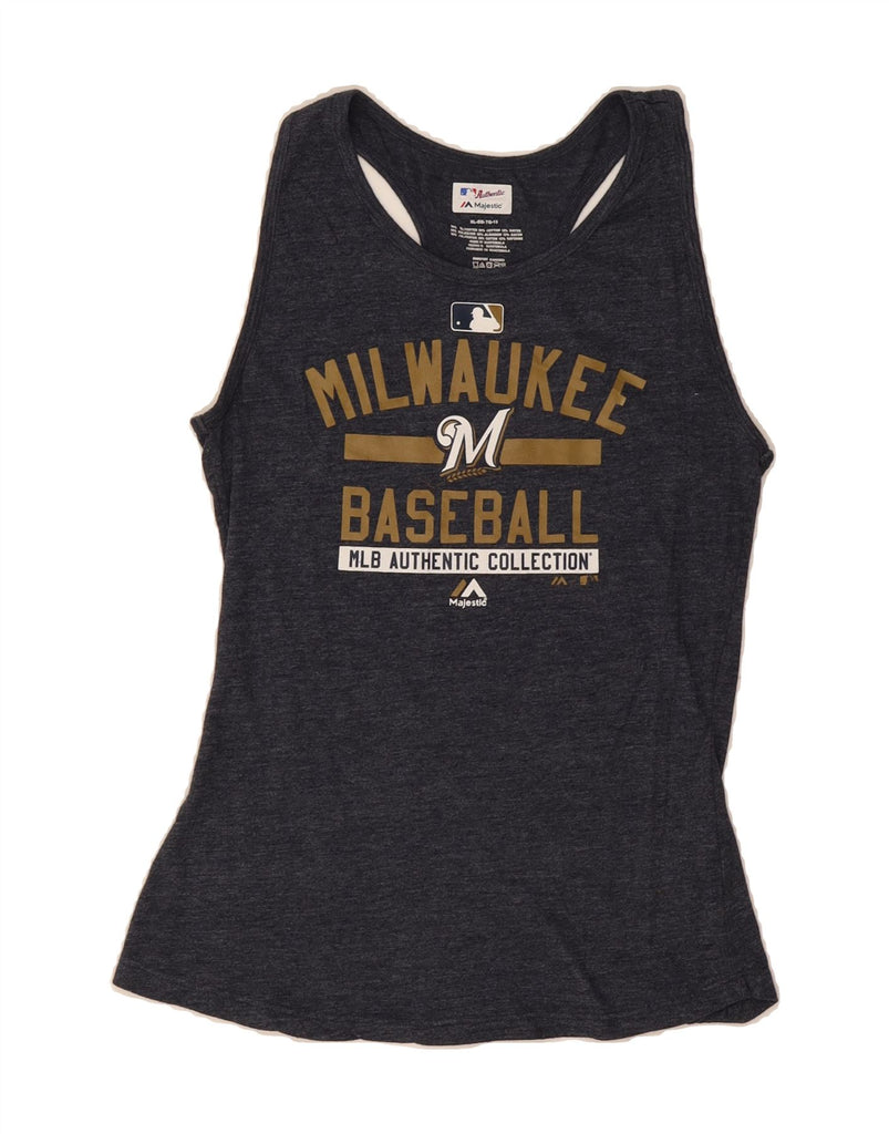 MAJESTIC Womens Milwaukee Graphic Vest Top UK 18 XL Navy Blue Cotton Vintage Majestic and Second-Hand Majestic from Messina Hembry 