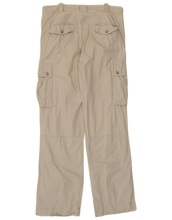 Zara Mens Straight Cargo Trousers EU 44 Large W34 L34 Beige Pinstripe