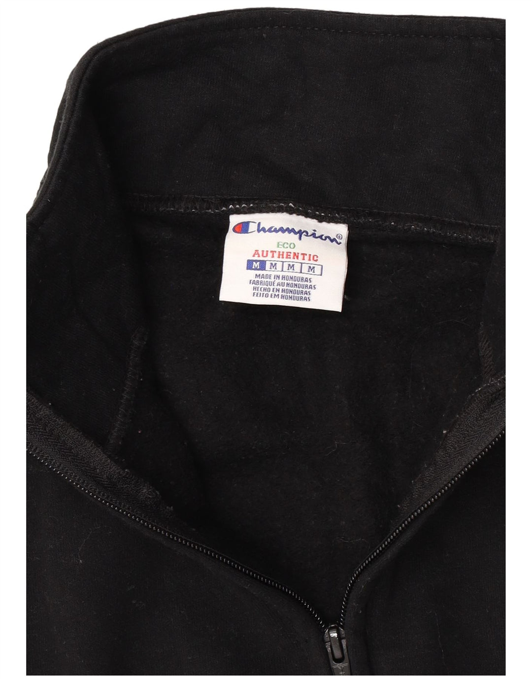 Champion Mens Graphic Zip Neck Sweatshirt Jumper Medium Black Cotton