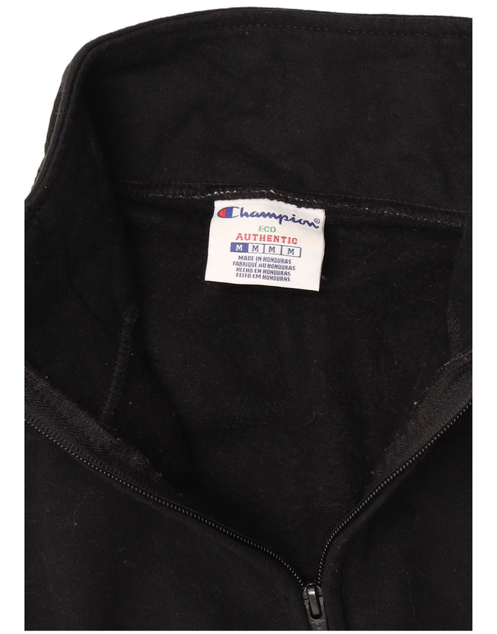 Champion Mens Graphic Zip Neck Sweatshirt Jumper Medium Black Cotton