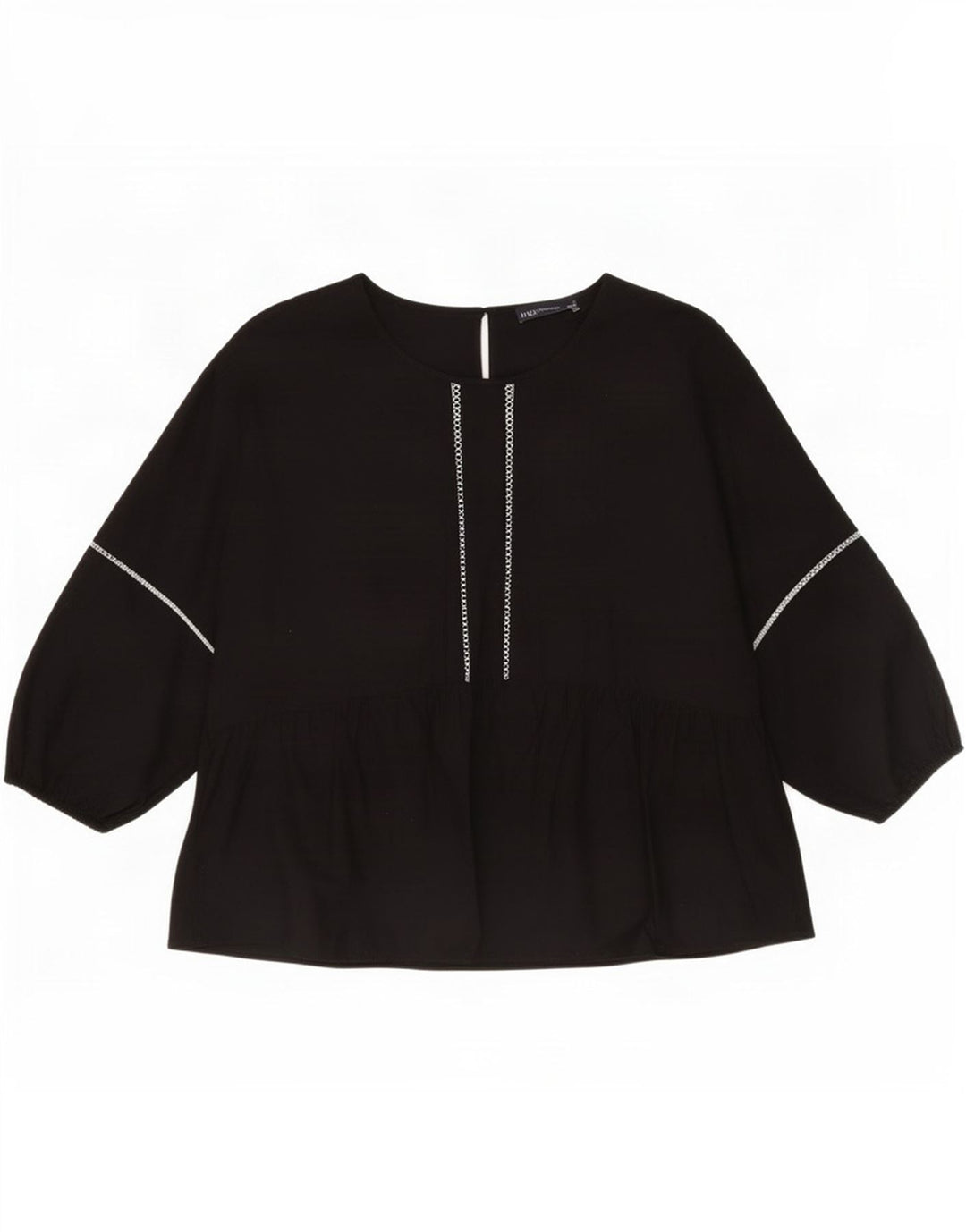 Marks & Spencer Womens Long Sleeve Blouse Top UK 12 Medium Black Cotton