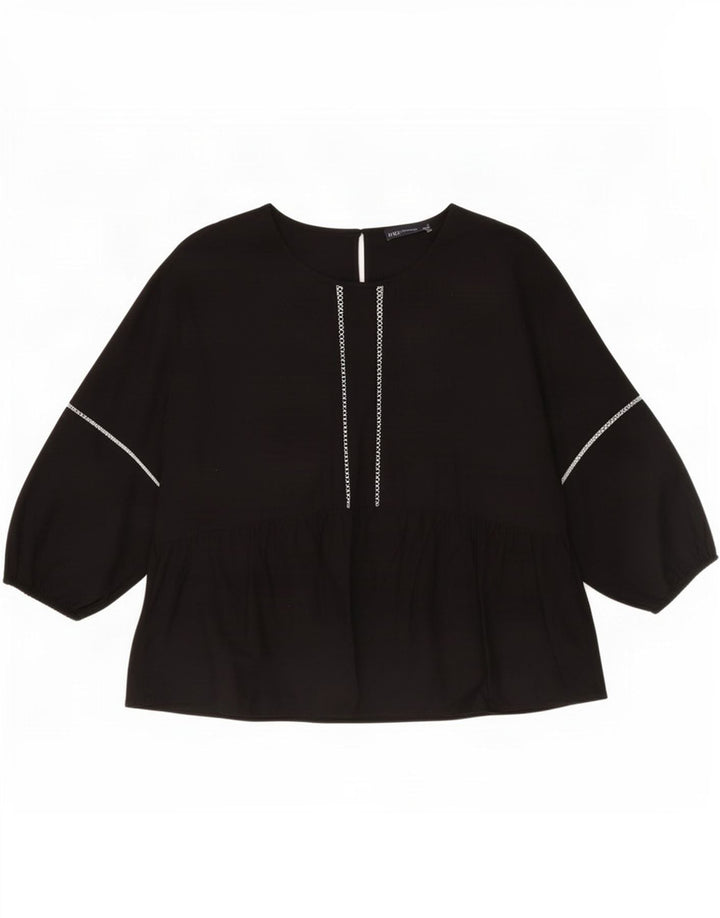 Marks & Spencer Womens Long Sleeve Blouse Top UK 12 Medium Black Cotton