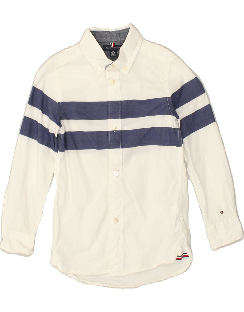 TOMMY HILFIGER Boys Shirt 4-5 Years XS White Colourblock Cotton | Vintage Tommy Hilfiger | Thrift | Second-Hand Tommy Hilfiger | Used Clothing | Messina Hembry 