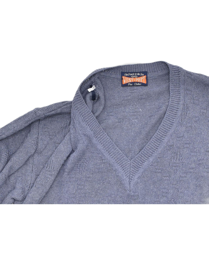 VINTAGE Mens V-Neck Jumper Sweater Large Grey Argyle/Diamond Cotton | Vintage | Thrift | Second-Hand | Used Clothing | Messina Hembry 