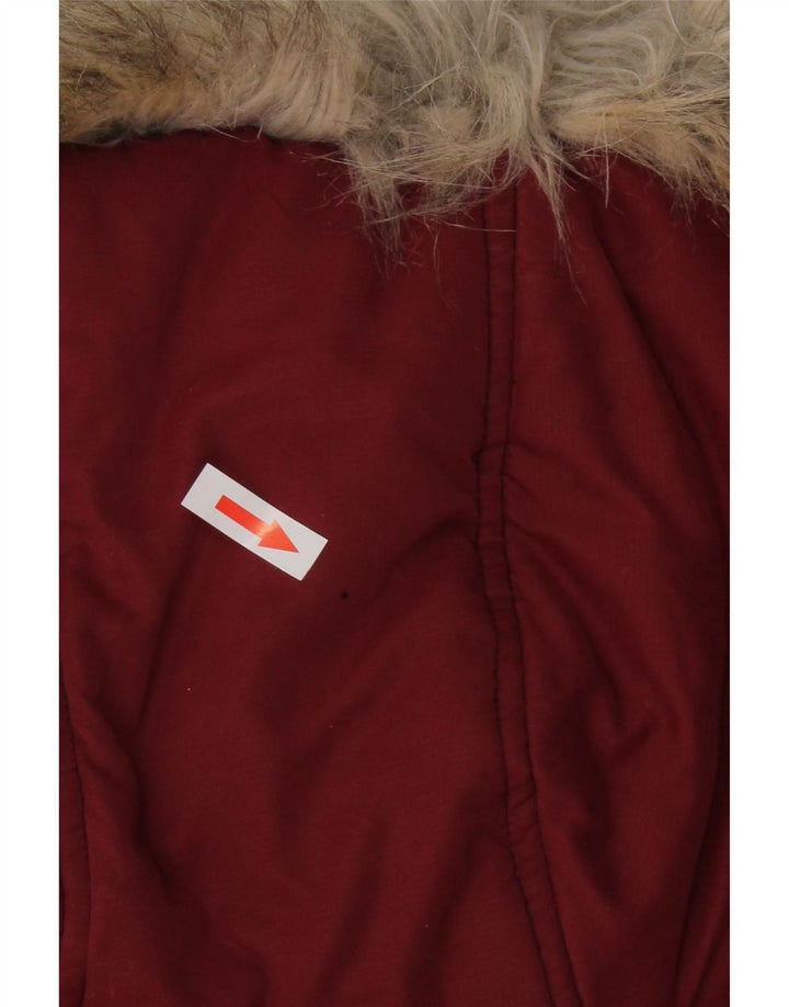 FAT FACE Womens Hooded Padded Gilet UK 12 Medium Burgundy Polyester