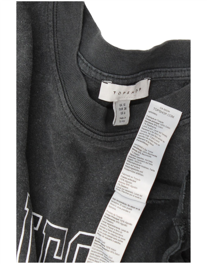 Topshop Womens Oversized Graphic Top Long Sleeve UK 10 Small Grey Cotton