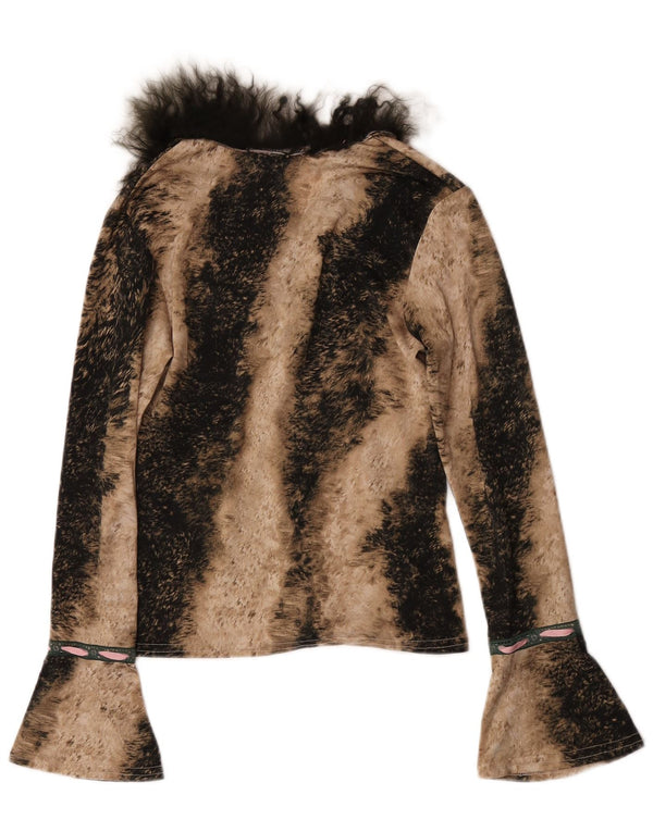 Avant Womens Top Long Sleeve UK 6 XS Brown Animal Print Polyester