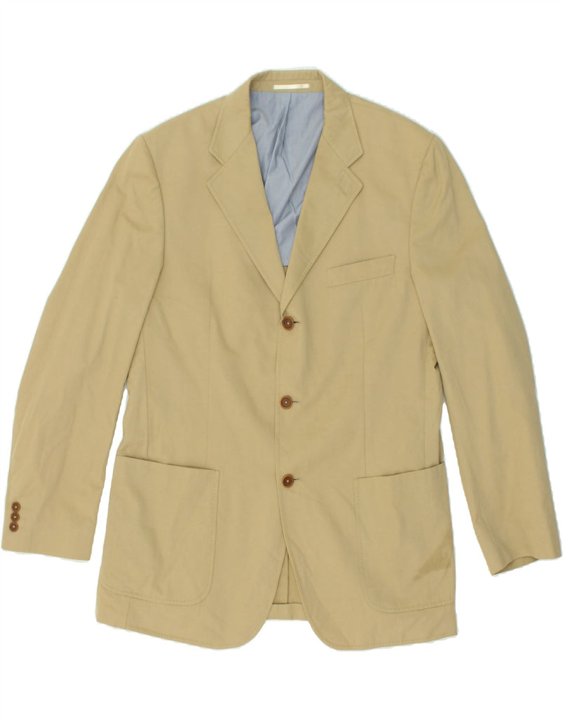 MASSIMO DUTTI Mens 3 Button Blazer Jacket IT 52 Large Beige Cotton | Vintage Massimo Dutti | Thrift | Second-Hand Massimo Dutti | Used Clothing | Messina Hembry 