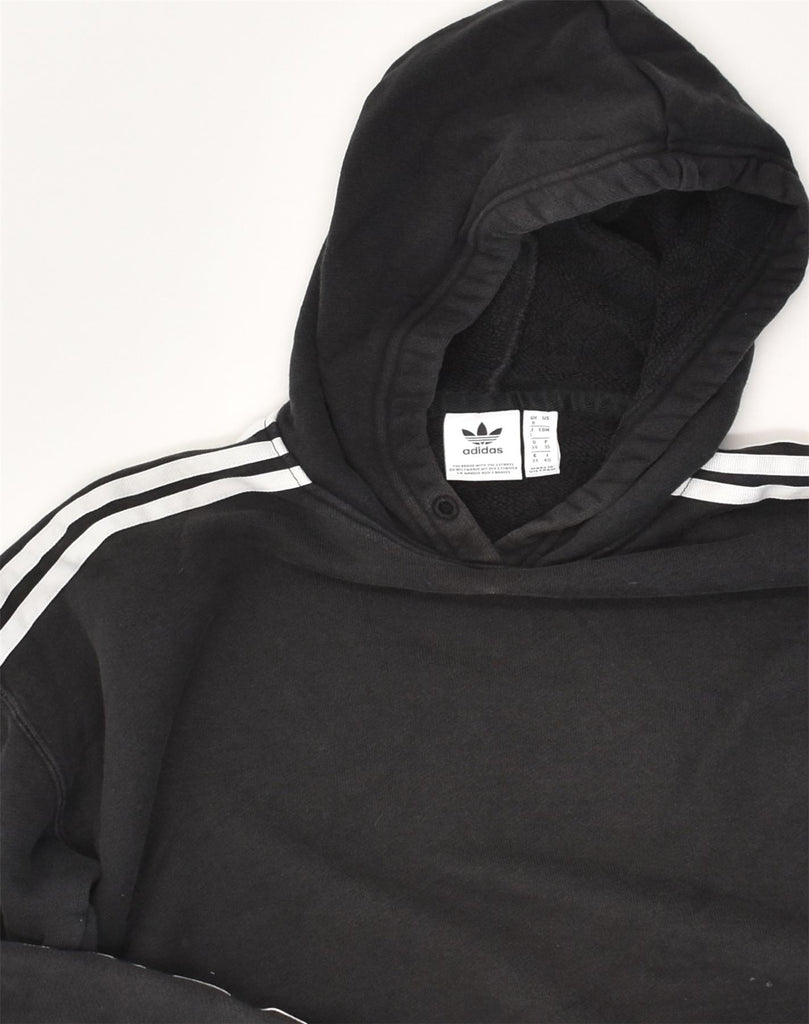 ADIDAS Womens Oversized Crop Hoodie Jumper UK 10 Small Black Cotton | Vintage Adidas | Thrift | Second-Hand Adidas | Used Clothing | Messina Hembry 