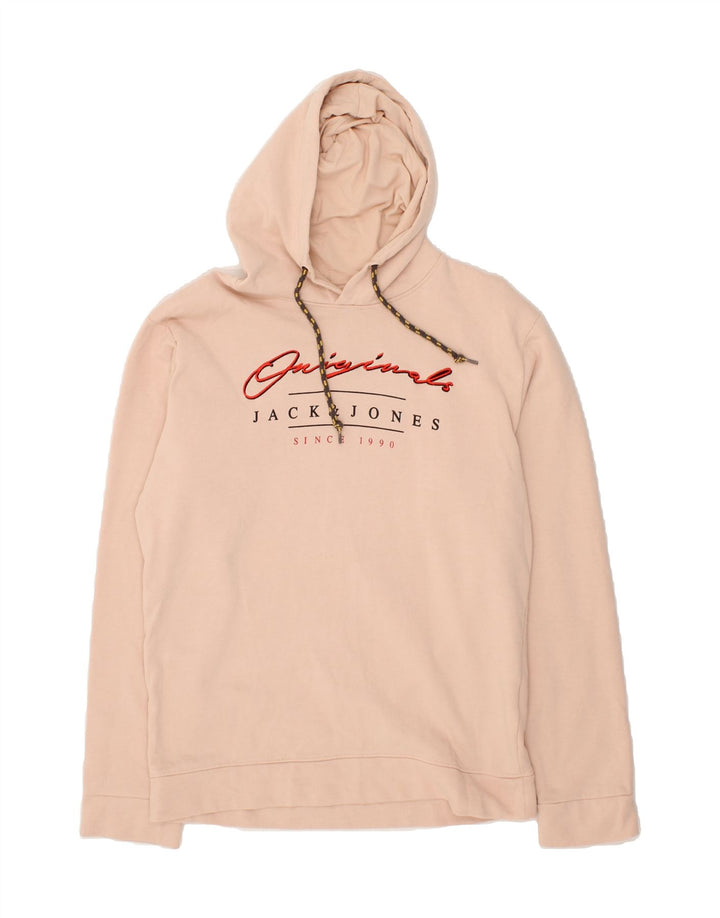 JACK & JONES Mens Graphic Hoodie Jumper Large Beige Cotton Vintage Jack & Jones and Second-Hand Jack & Jones from Messina Hembry 