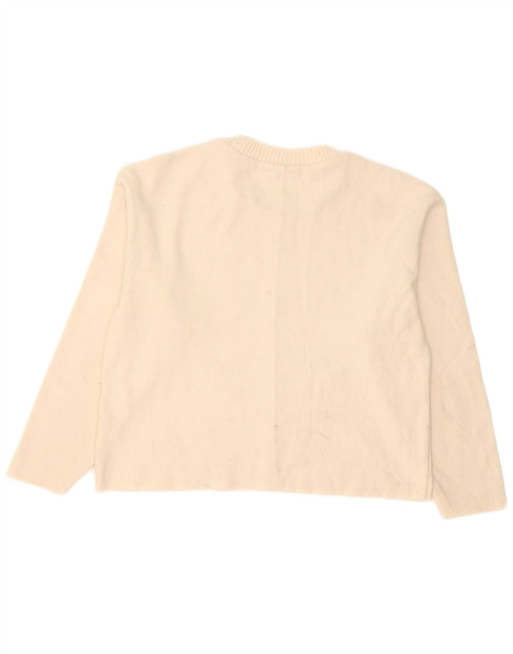 Zara Womens Oversized Crew Neck Jumper Sweater UK 10 Small Off White