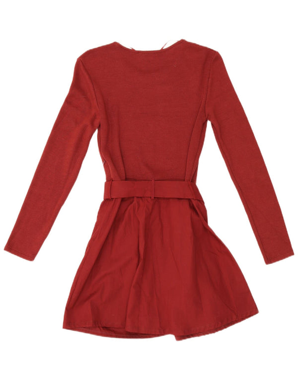 Zara Womens Long Sleeve A-Line Dress UK 8 Small Red Cotton