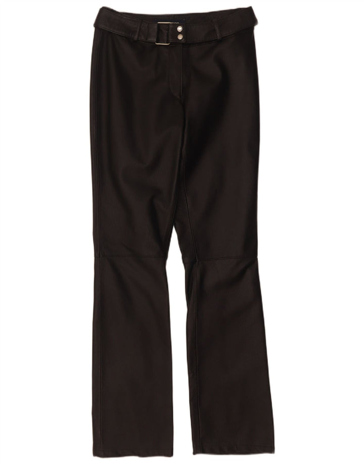 Tom Tailor Womens Bootcut Leather Trousers EU 34 XS W28 L32 Black Leather