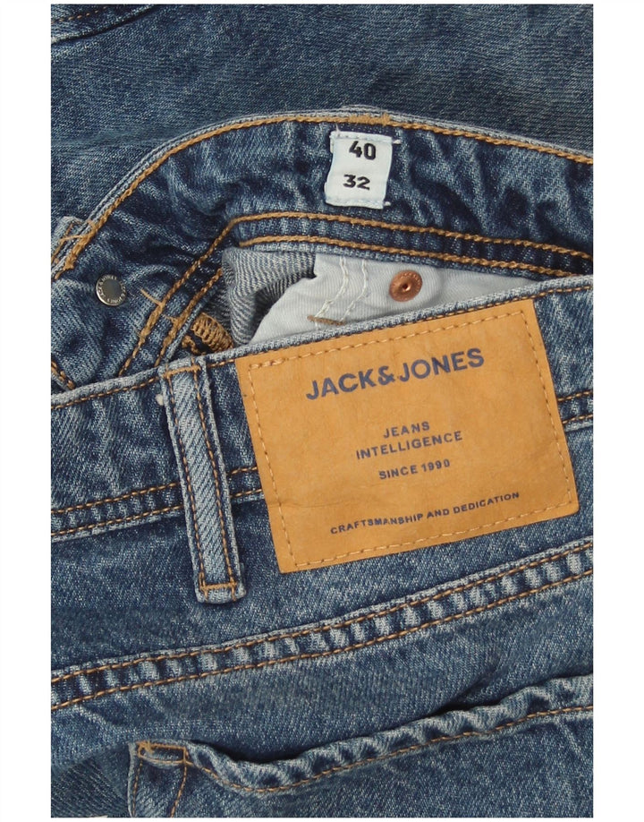 Jack & Jones Mens Mike Straight Jeans W40 L30 Blue Cotton