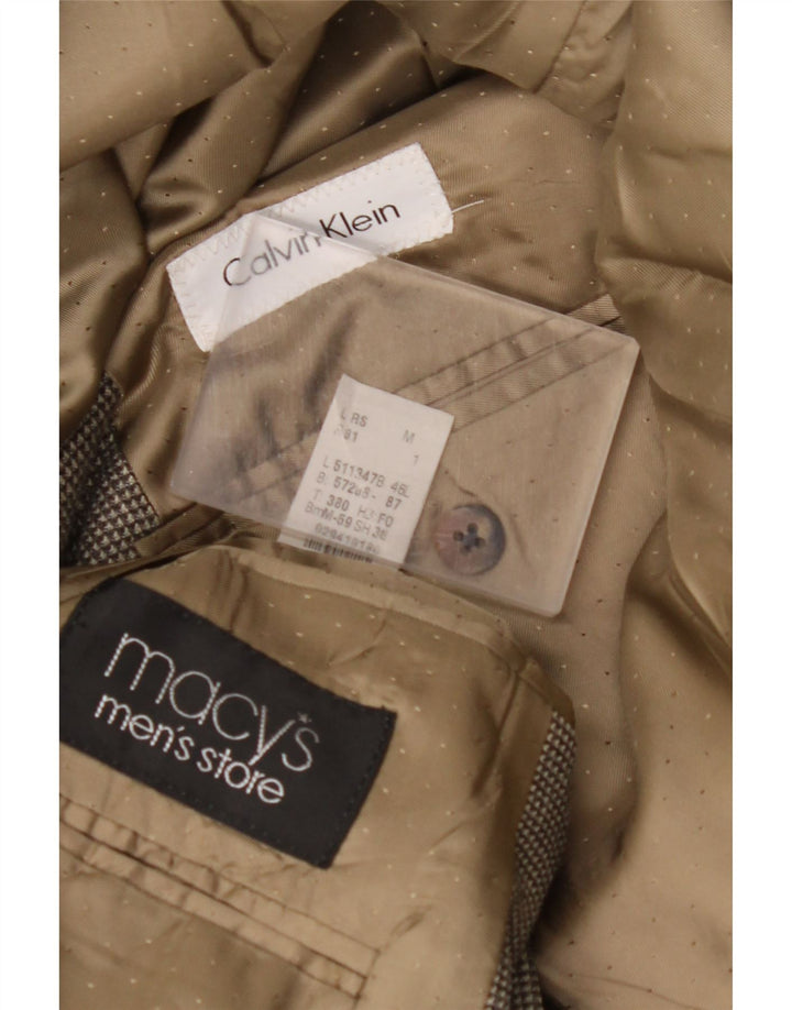 CALVIN KLEIN Mens 3 Button Blazer Jacket Size 46 XL Grey Check Silk