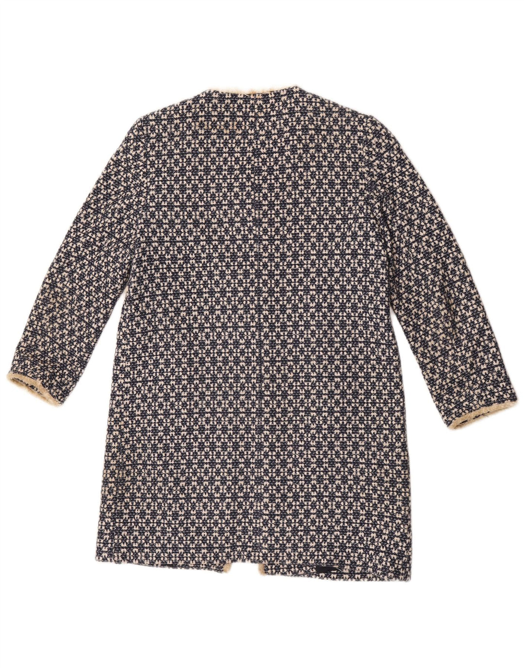 Zara Womens Open Overcoat UK 12 Medium Navy Blue Geometric Cotton