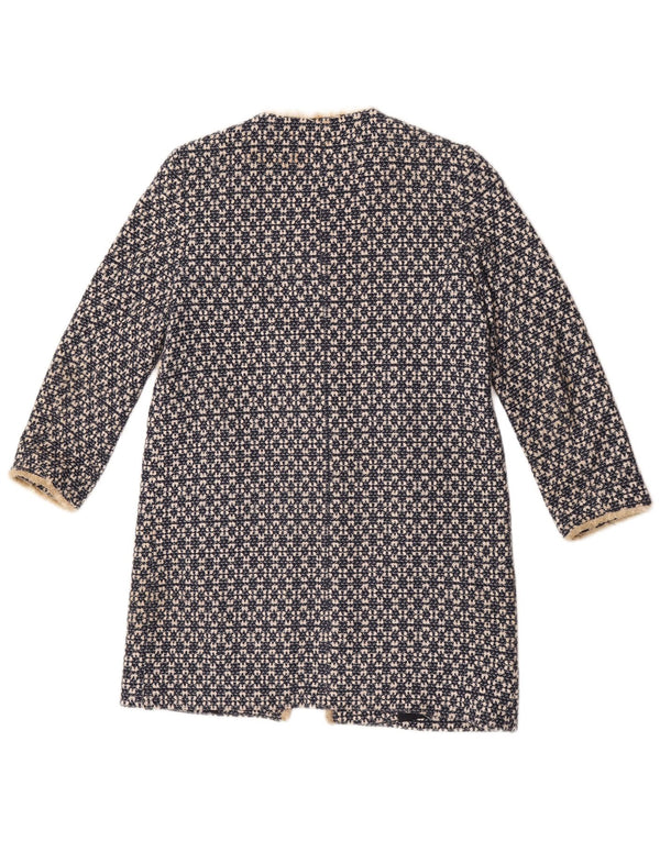Zara Womens Open Overcoat UK 12 Medium Navy Blue Geometric Cotton