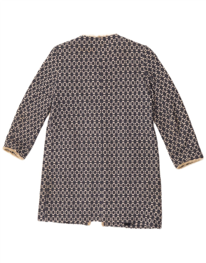 Zara Womens Open Overcoat UK 12 Medium Navy Blue Geometric Cotton