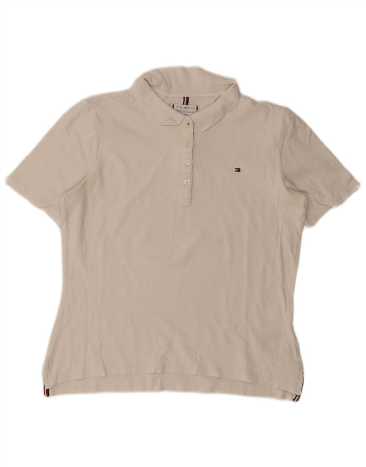 Tommy Hilfiger Womens Regular Fit Polo Shirt UK 14 Medium White Cotton