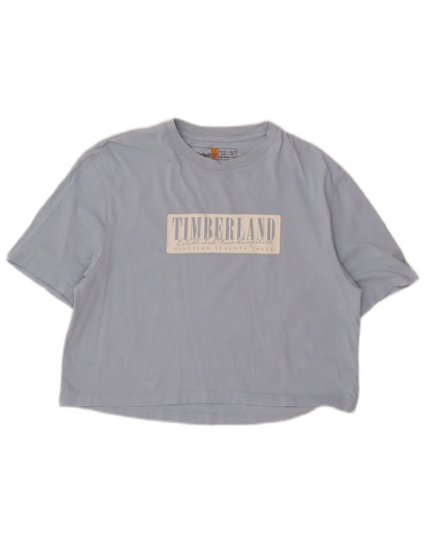 Timberland Womens Relaxed Fit Crop Graphic T-Shirt Top UK 6 XS Blue Cotton