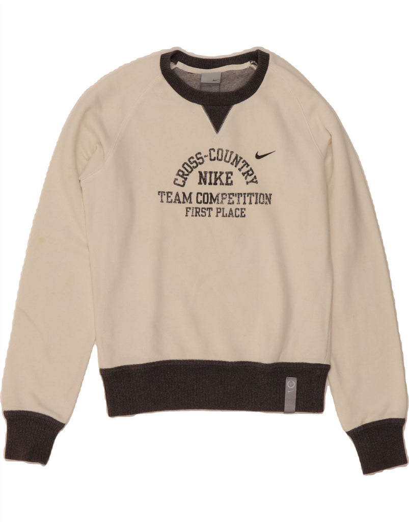NIKE Womens Crew Neck Jumper Sweater UK 8/10 Small Off White Colourblock Vintage Nike and Second-Hand Nike from Messina Hembry 