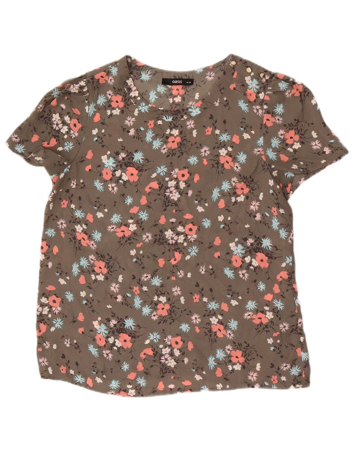 Oasis Womens Oversized Blouse Top UK 10 Small Khaki Floral Polyester