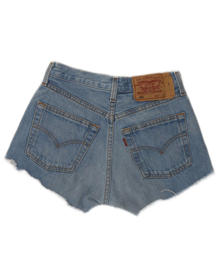 LEVI'S Womens 501 Denim Shorts W27 Small Blue Striped Classic