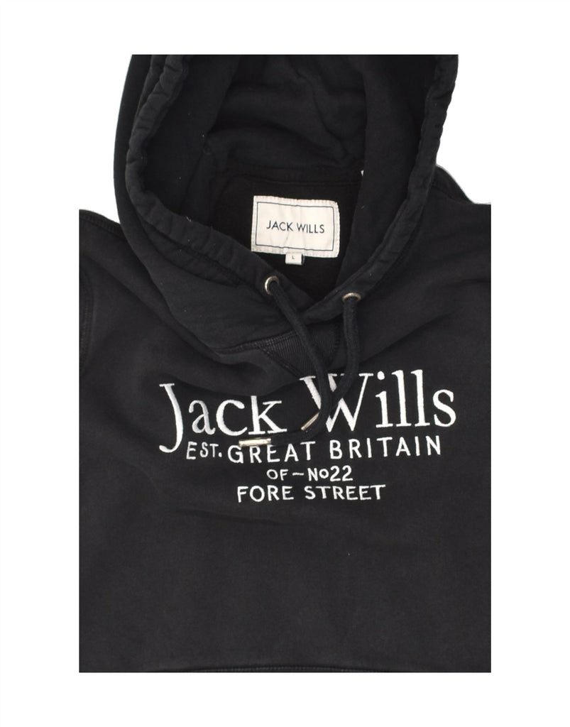 JACK WILLS Womens Graphic Hoodie Jumper UK 16 Large Black Cotton | Vintage Jack Wills | Thrift | Second-Hand Jack Wills | Used Clothing | Messina Hembry 