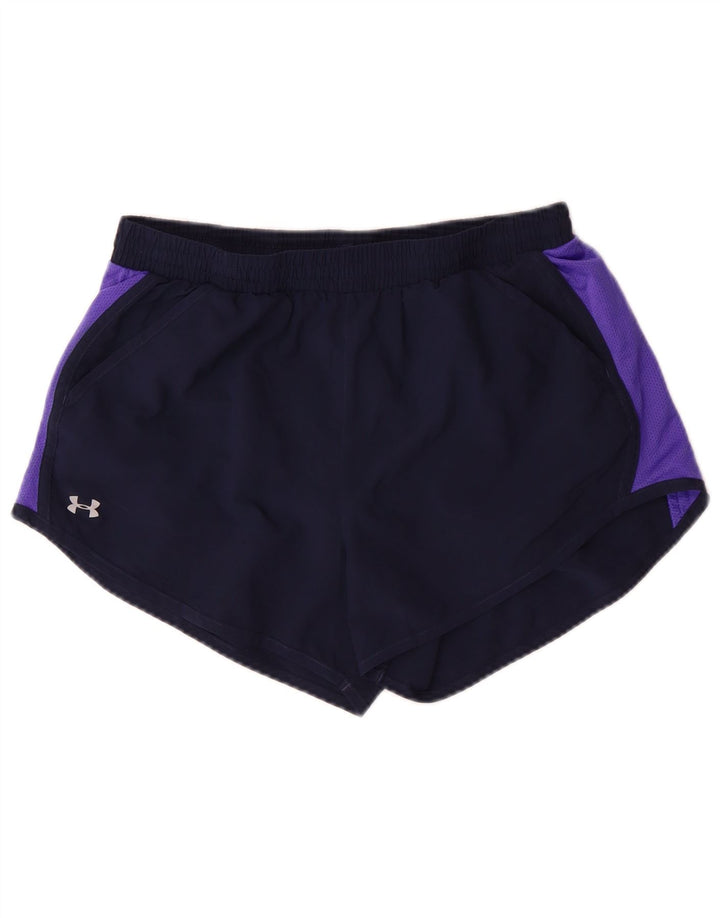 UNDER ARMOUR Womens Sport Shorts UK 12 Medium  Navy Blue Colourblock