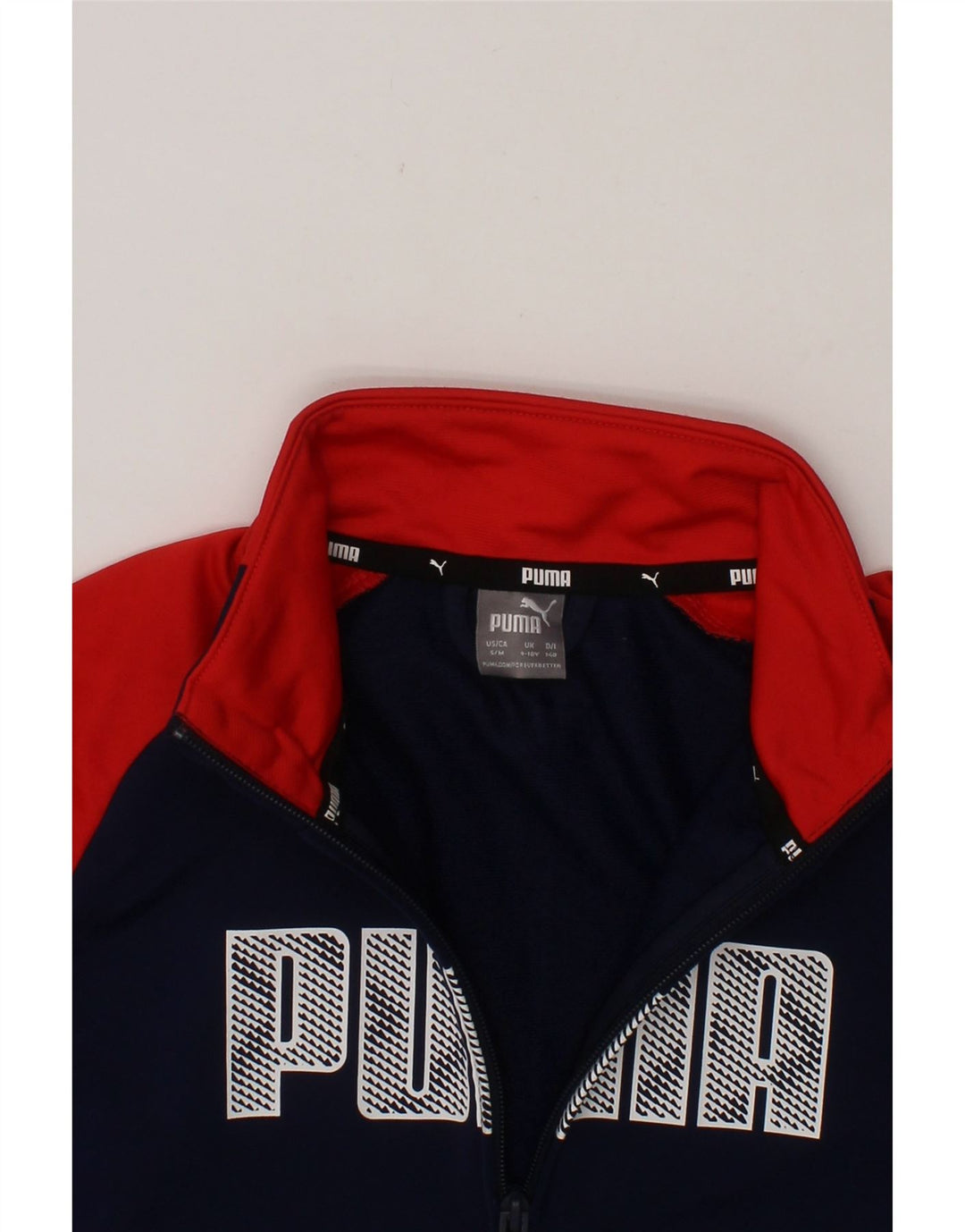 PUMA Boys Graphic Tracksuit Top Jacket 9-10 Years  Navy Blue Colourblock Vintage Puma and Second-Hand Puma from Messina Hembry 