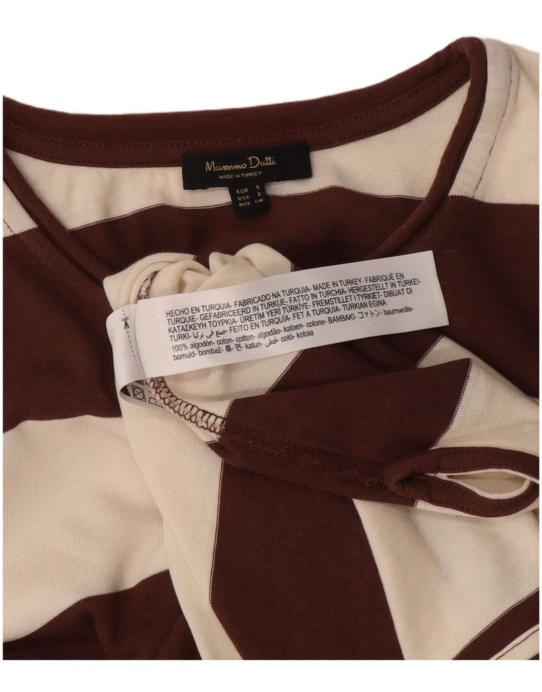 Massimo Dutti Mens Top Long Sleeve Small Brown Striped Cotton