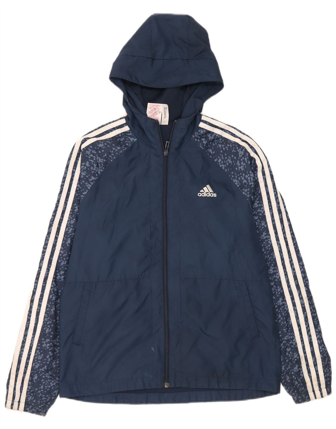 Adidas Boys Hooded Tracksuit Top Jacket 13-14 Years Navy Blue Polyester