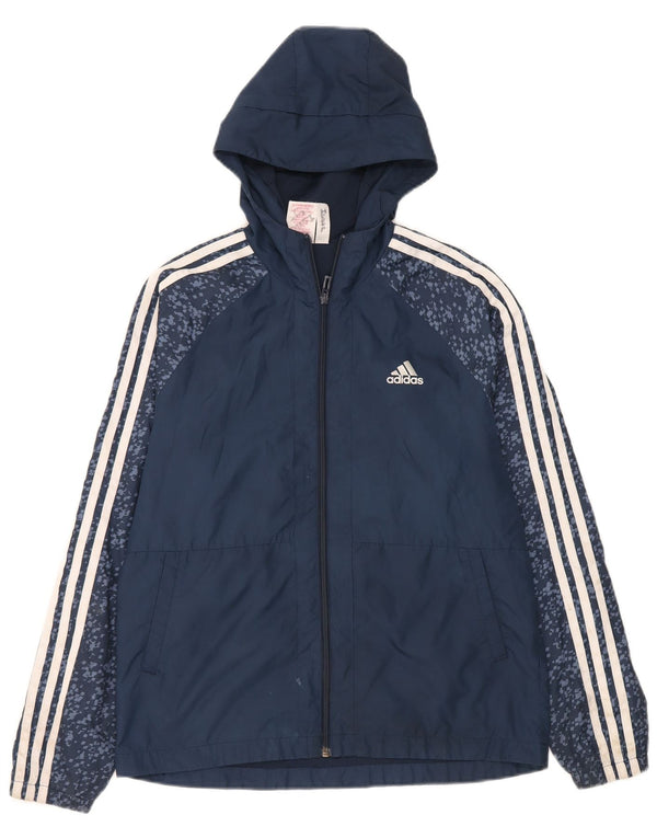 Adidas Boys Hooded Tracksuit Top Jacket 13-14 Years Navy Blue Polyester