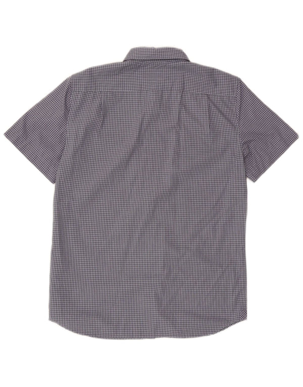 Lacoste Mens Short Sleeve Shirt Size 40 Medium Navy Blue Check Cotton