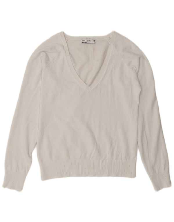 Zara Womens V-Neck Jumper Sweater UK 10 Small White