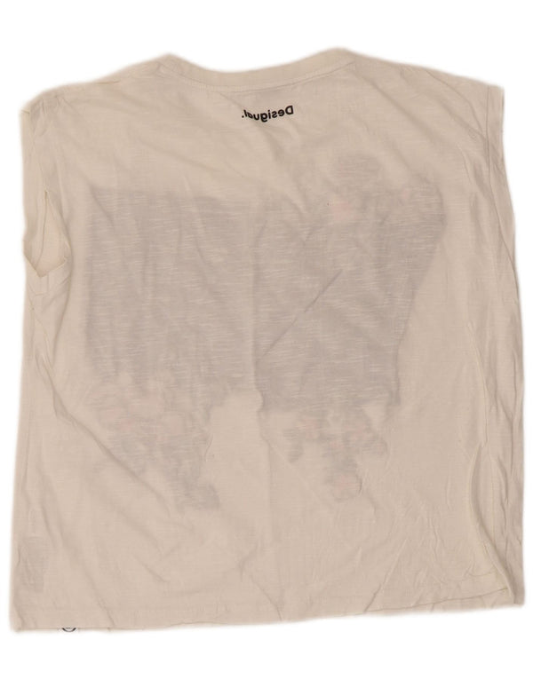 Desigual Womens Oversized Graphic Vest Top UK 6 XS White Cotton