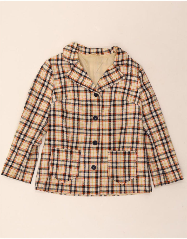 VINTAGE Womens 4 Button Blazer Jacket UK 12 Medium Beige Check Vintage Vintage and Second-Hand Vintage from Messina Hembry 