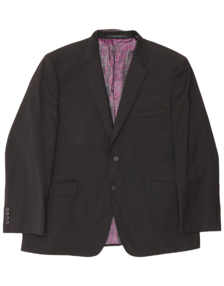 Ted Baker Mens Slim Fit 2 Button Blazer Jacket UK 46 3XL Black Wool