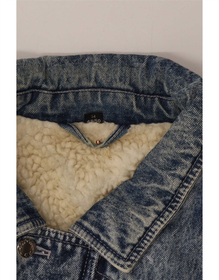 Vintage Mens Sherpa Denim Jacket IT 48/50 Medium Blue Colourblock Cotton
