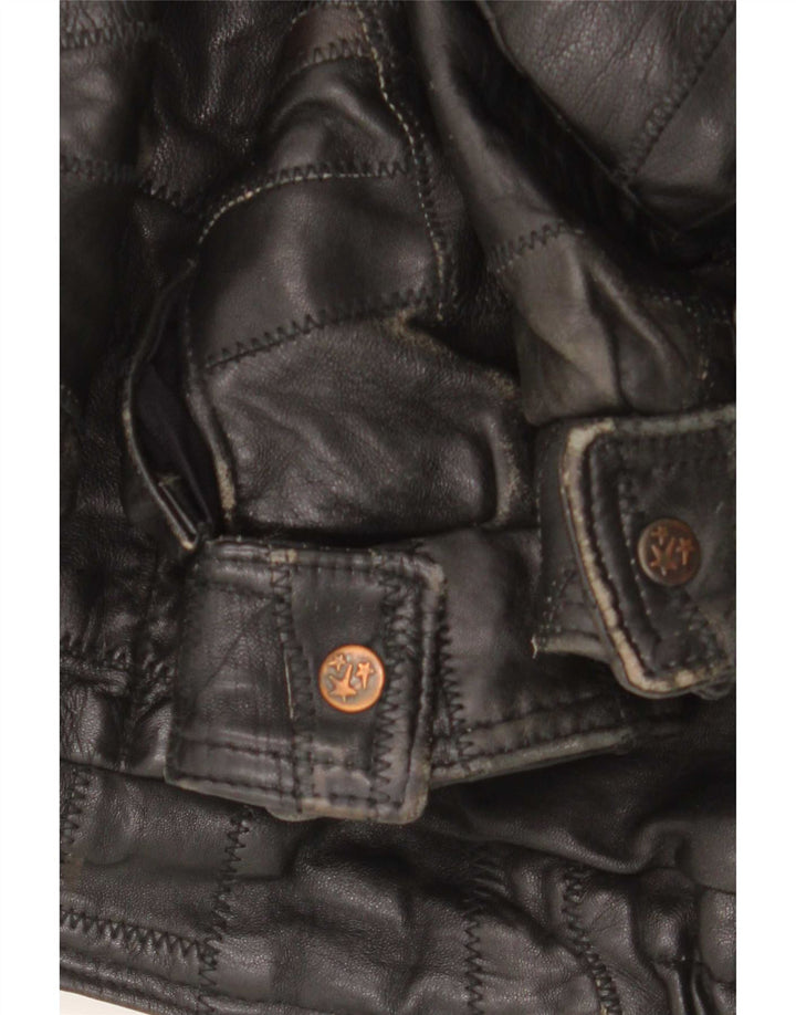 Vintage Mens Graphic Leather Jacket UK 40 Large Black Patchwork