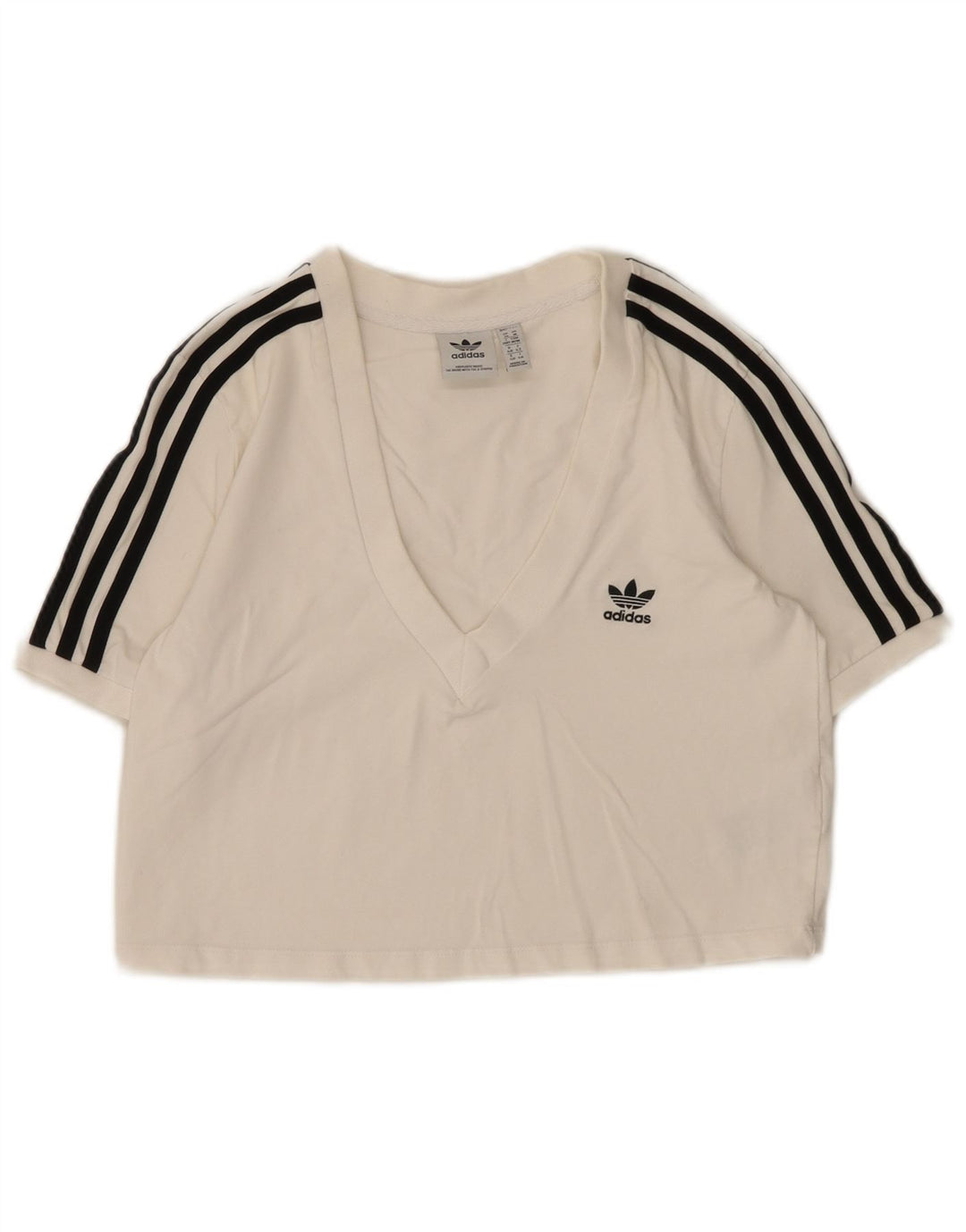 Adidas Womens Crop T-Shirt Top UK 14 Medium White Cotton