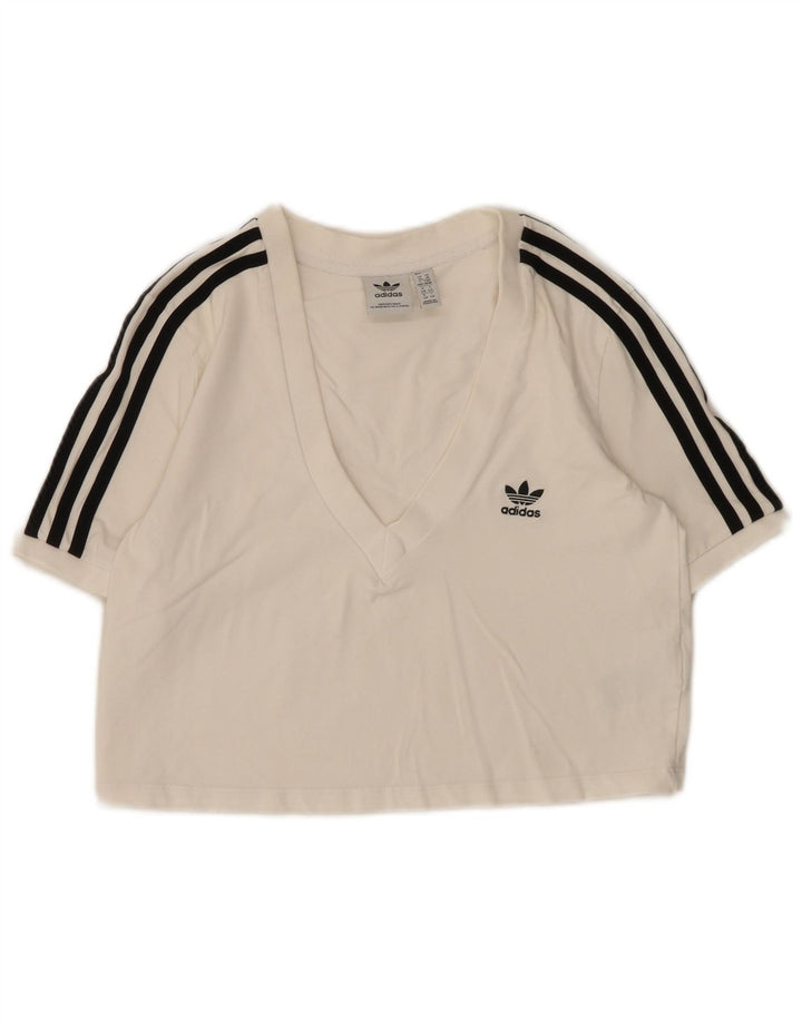 Adidas Womens Crop T-Shirt Top UK 14 Medium White Cotton